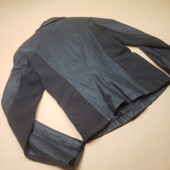 RD Style Womens Moto Biker Jacket Crop Faux Leather Zip Small Stretchy Collard - Picture 3 of 11